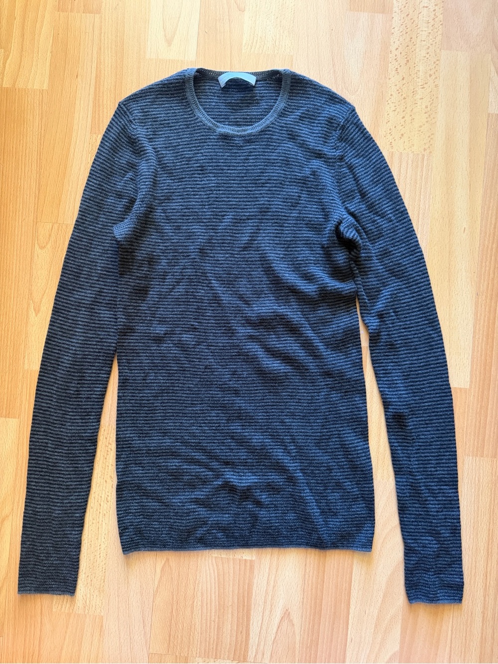 Vince Women’s Black & Sage Grewn Striped Crewneck Cashmere Sweater